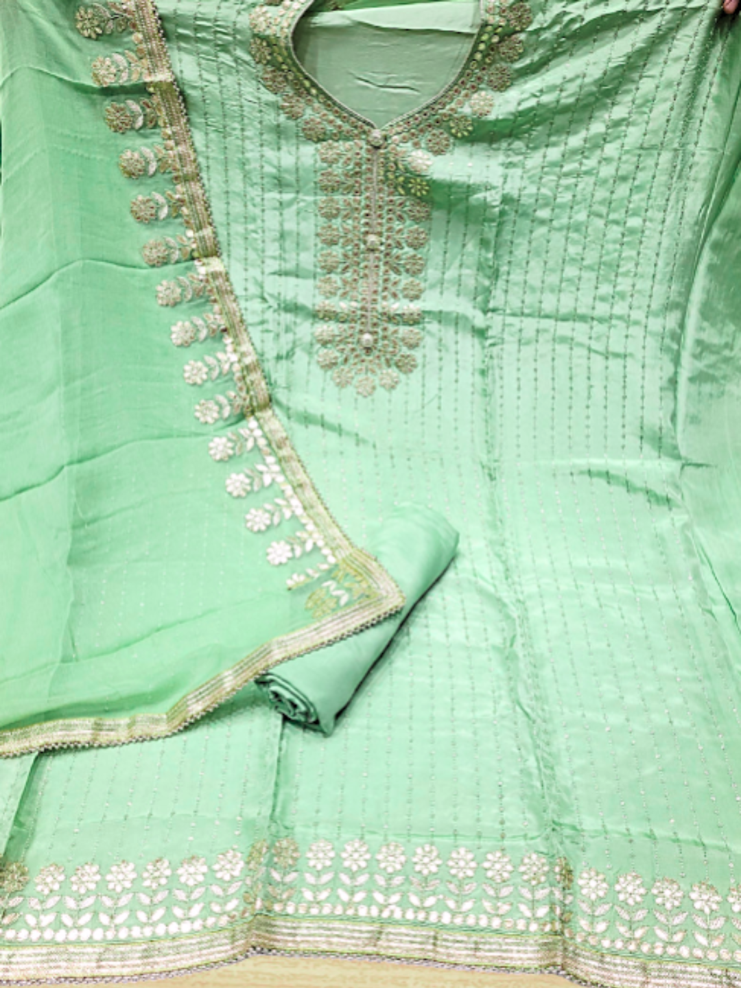 Gota Patti &amp; Sequin Embroidered Semi-stitched Punjabi Suit Dupatta