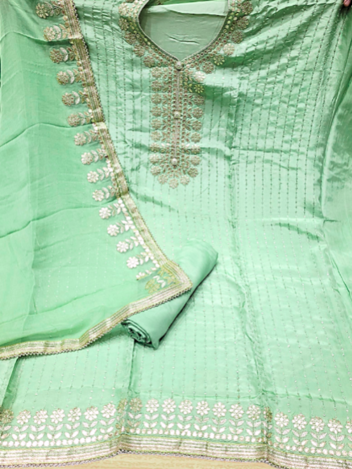 Gota Patti &amp; Sequin Embroidered Semi-stitched Punjabi Suit Dupatta