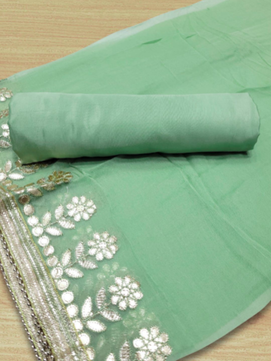 Gota Patti &amp; Sequin Embroidered Semi-stitched Punjabi Suit Dupatta