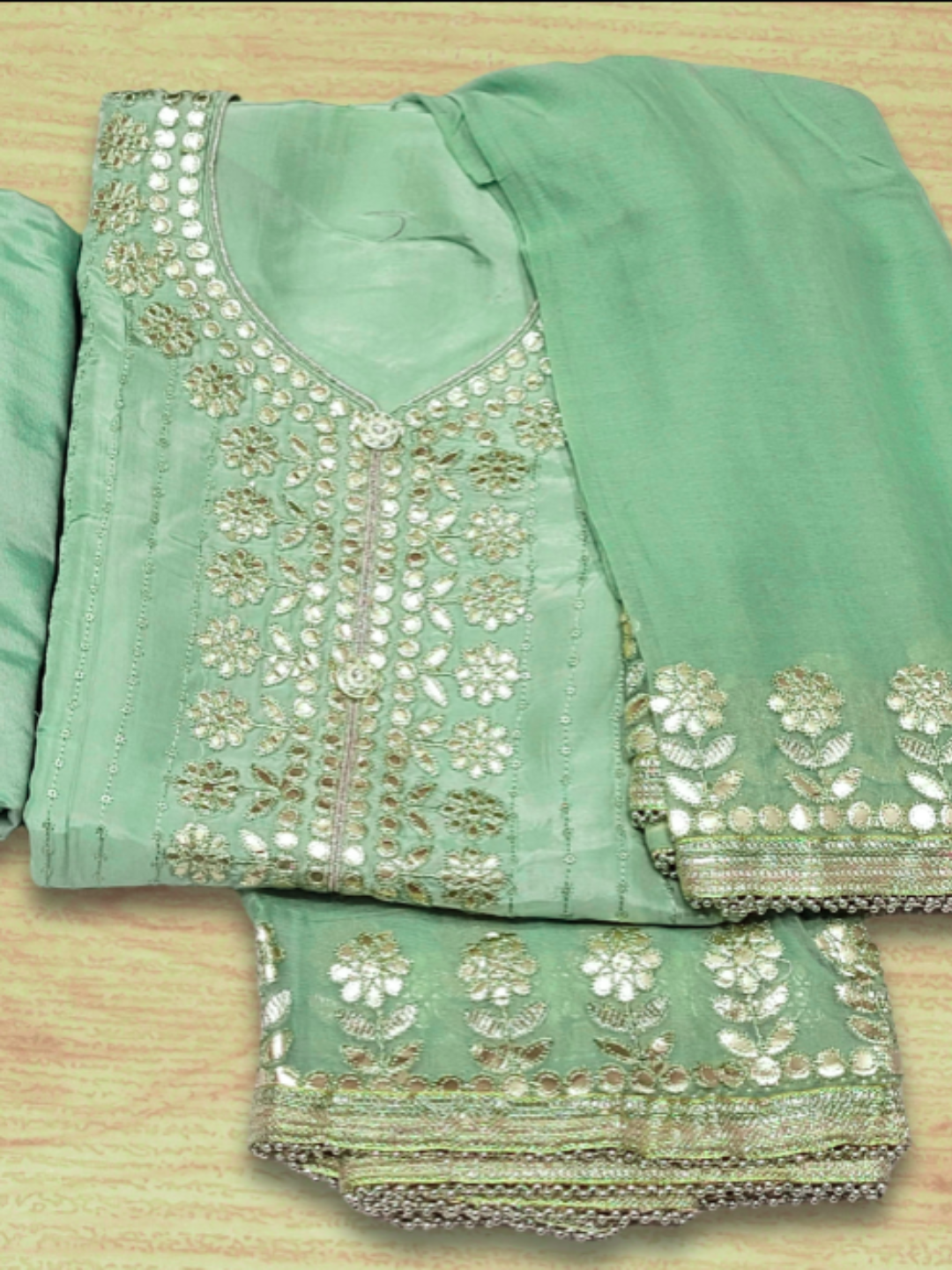 Gota Patti &amp; Sequin Embroidered Semi-stitched Punjabi Suit Dupatta
