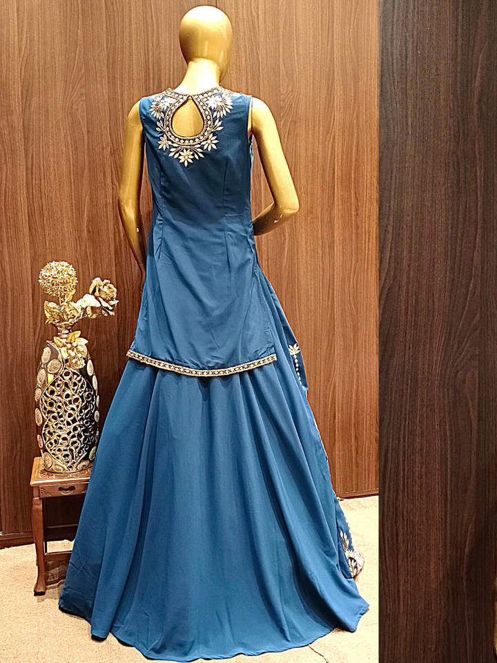 Deep Blue Jacket Choli with Lehenga embellished with Gotta Patti Embroidery & Ethnic Motifs