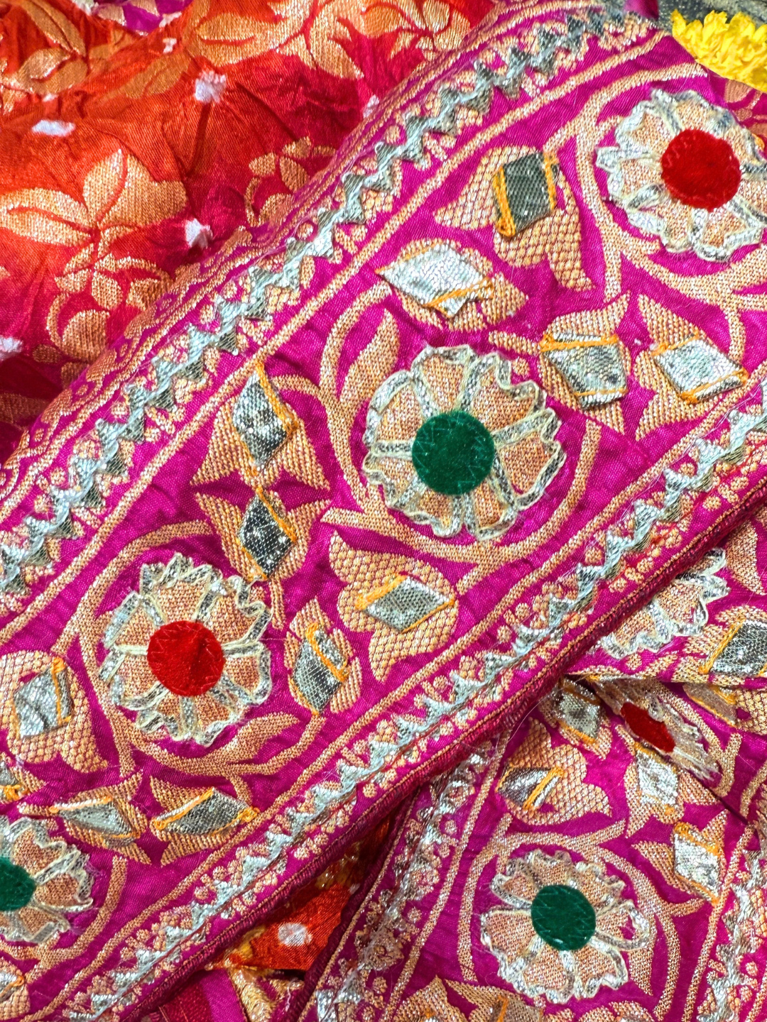 Rani Pink Shaded Gota Patti Embroidered Saree with Golden Booti