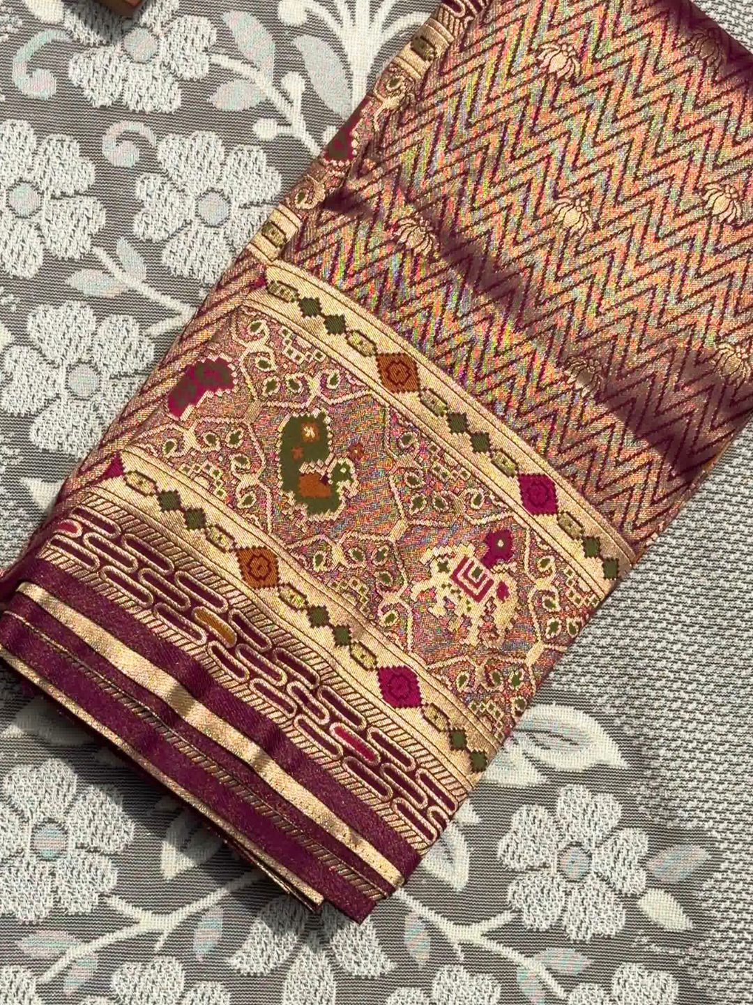 Patola Weave Banarasi Silk Saree with Animal Motif in Magenta