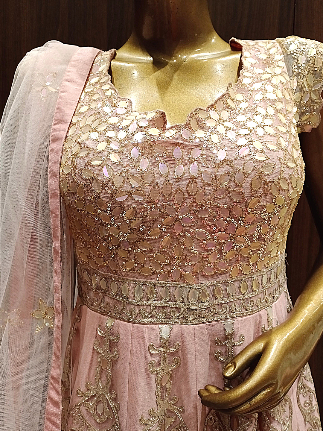 Rose Gold Gotta Patti Heavy Anarkali with Sequence Embroidery & Ethnic Motifs