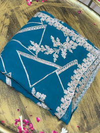 Georgette Heavy Zari & Stone Embroidered Floral & Geometric Saree with Embroidered Border