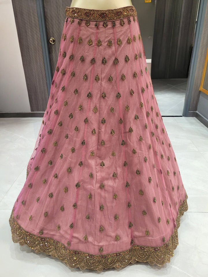 Rosewood Pink Embroidered Anarkali Gown with Heavy Zari Work & Dupatta