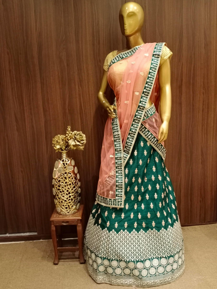 Embellished Semi-stitched Kalidar Lehenga with Gold Zari Embroidery