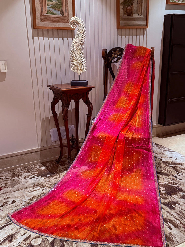 Ombre Saree with All-over Foil Mirror Work & Slim Gota Patti Embellished Border