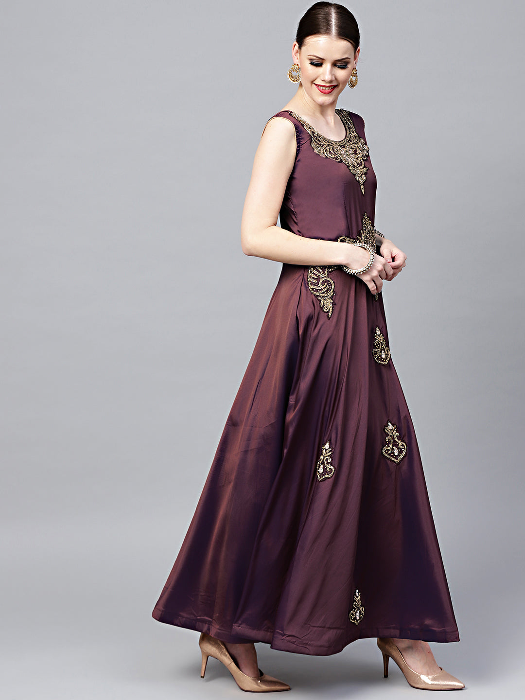 Kundan Embroidered Silk Floor Length Flared Suit