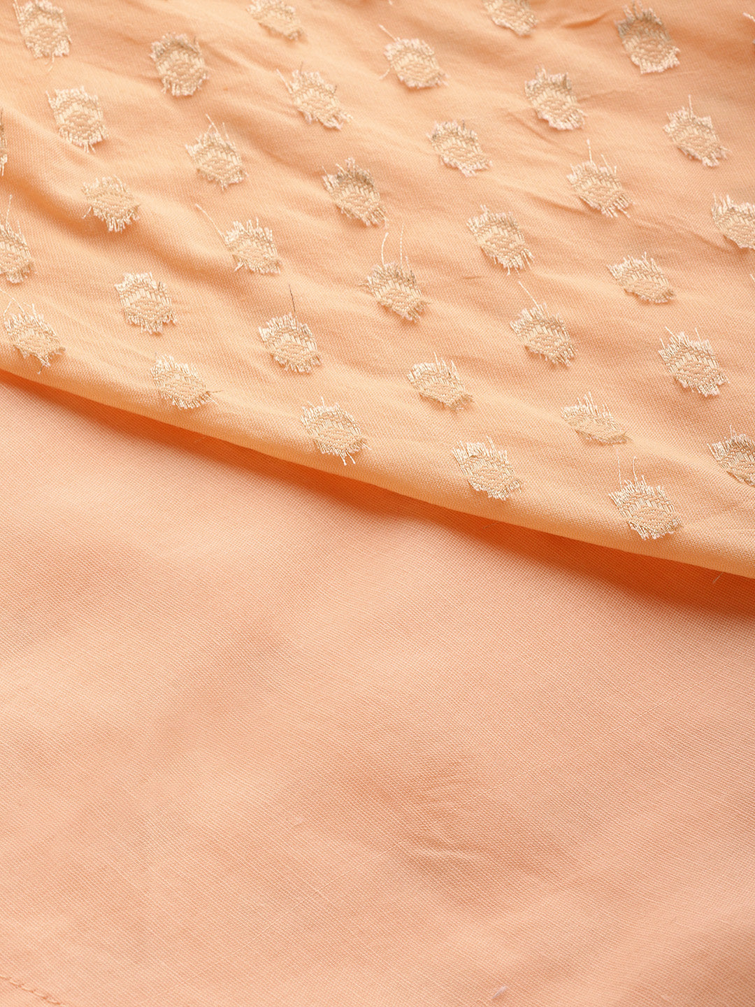 Peach Banarasi Weaving Anarkali Suit With Contrast Bandhej Foil Dupatta & Gold Buttons