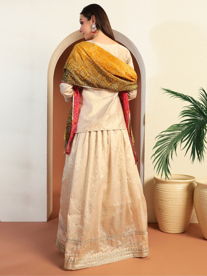Chhabra 555 Banarasi Self Design Lehenga Set with Sequin Zari Embroidery & Bandhani Print Dupatta
