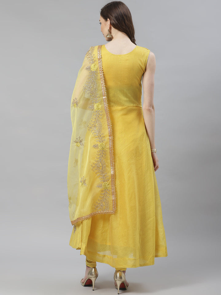 Made to Measure Chanderi Embroidered Anarkali Set With Gold Aari work and Heavy Dupatta