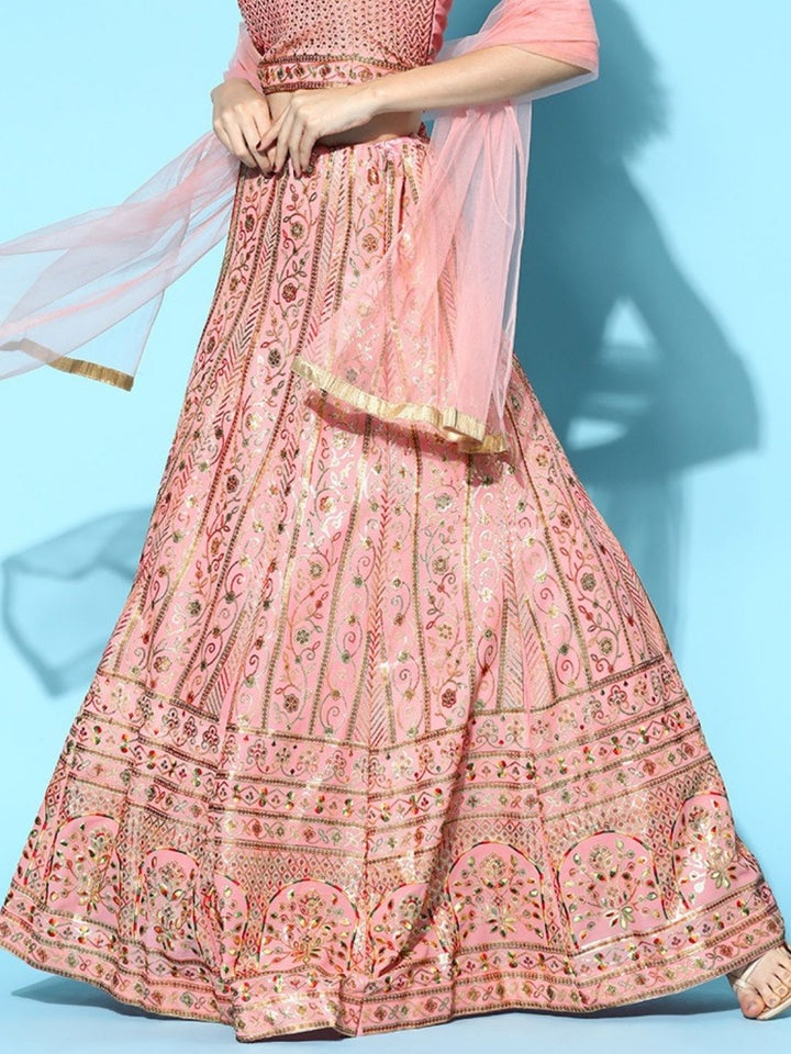 Made to Measure Pastel Rose Gold Sequence & Resham Embroidery Georgette Lehanga Set