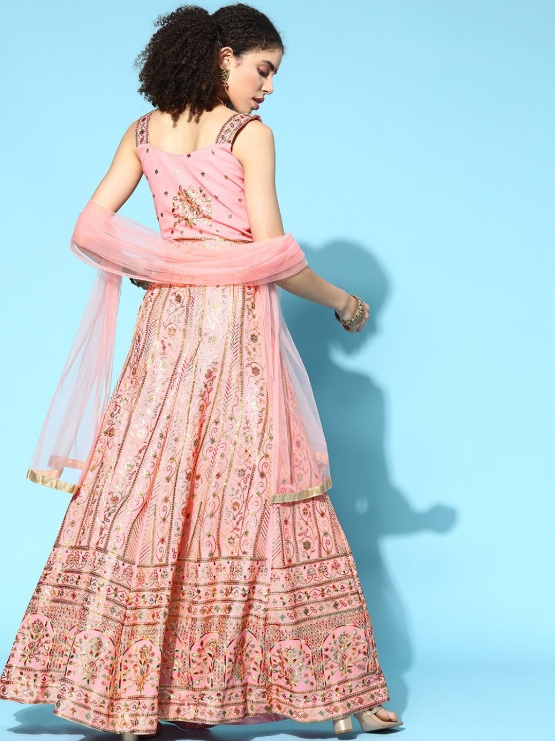 Made to Measure Pastel Rose Gold Sequence & Resham Embroidery Georgette Lehanga Set
