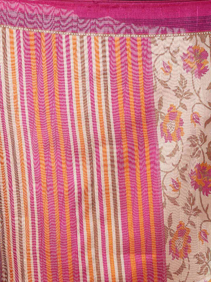 Mustard Digital Printed Bhagalpuri Chanderi Silk Saree with Floral Summer Design