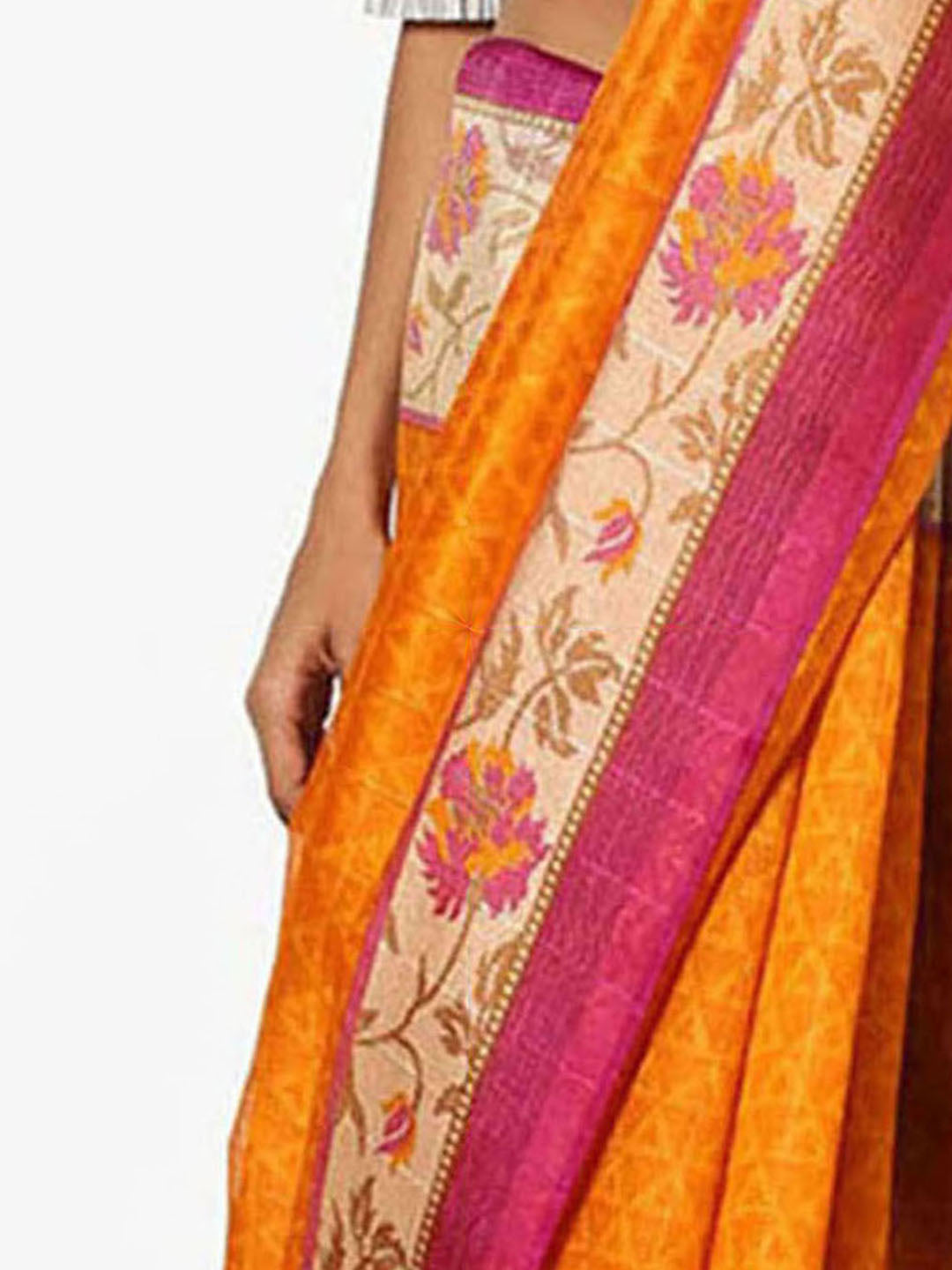 Mustard Digital Printed Bhagalpuri Chanderi Silk Saree with Floral Summer Design