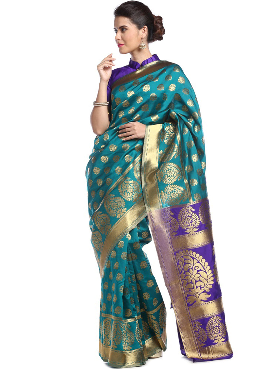 Green & Purple Coloured Banarasi Silk  Saree