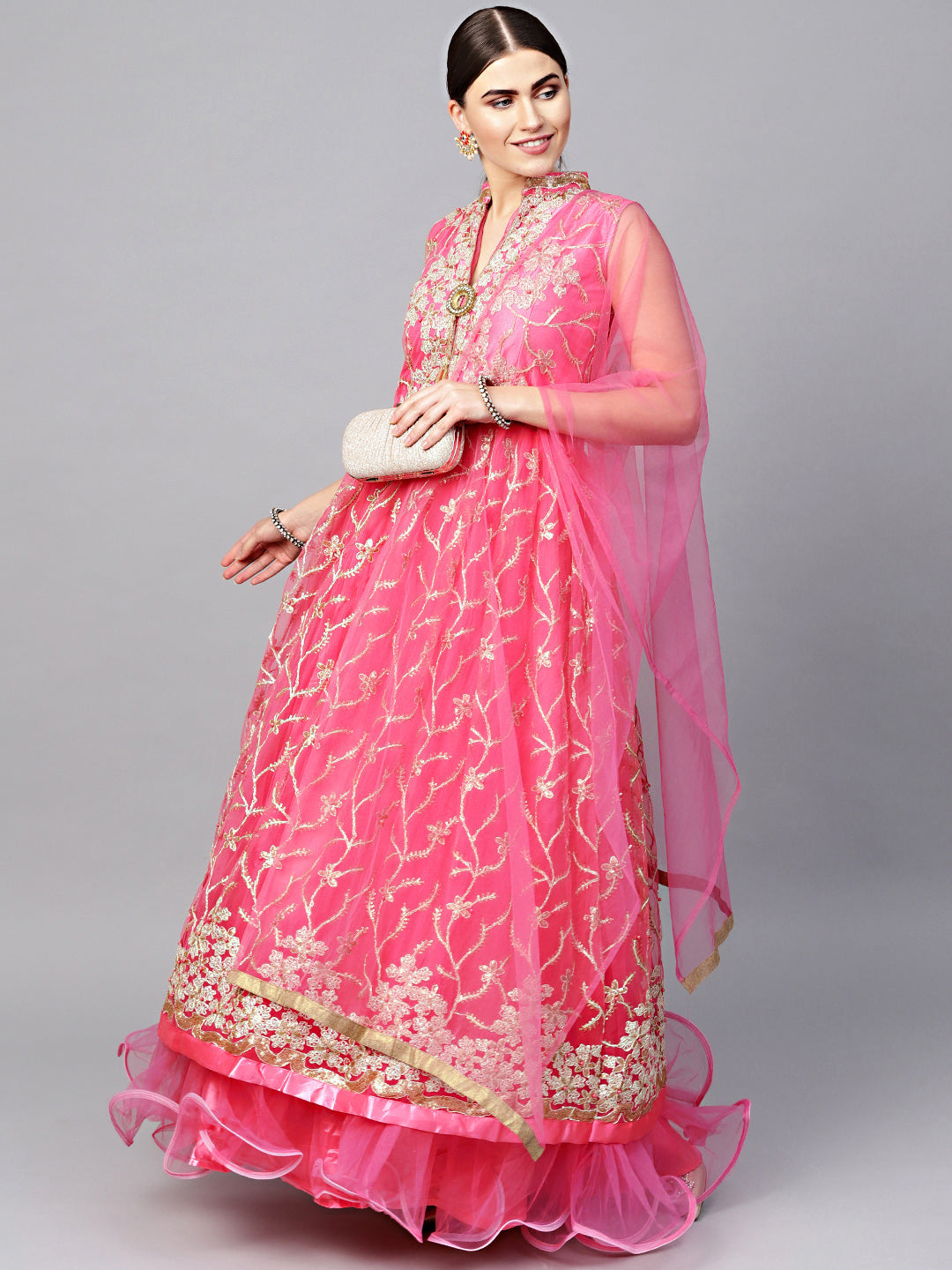 Anarkali Cocktail Gown with Resham Zari Embroidery