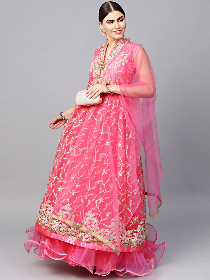 Anarkali Cocktail Gown with Resham Zari Embroidery