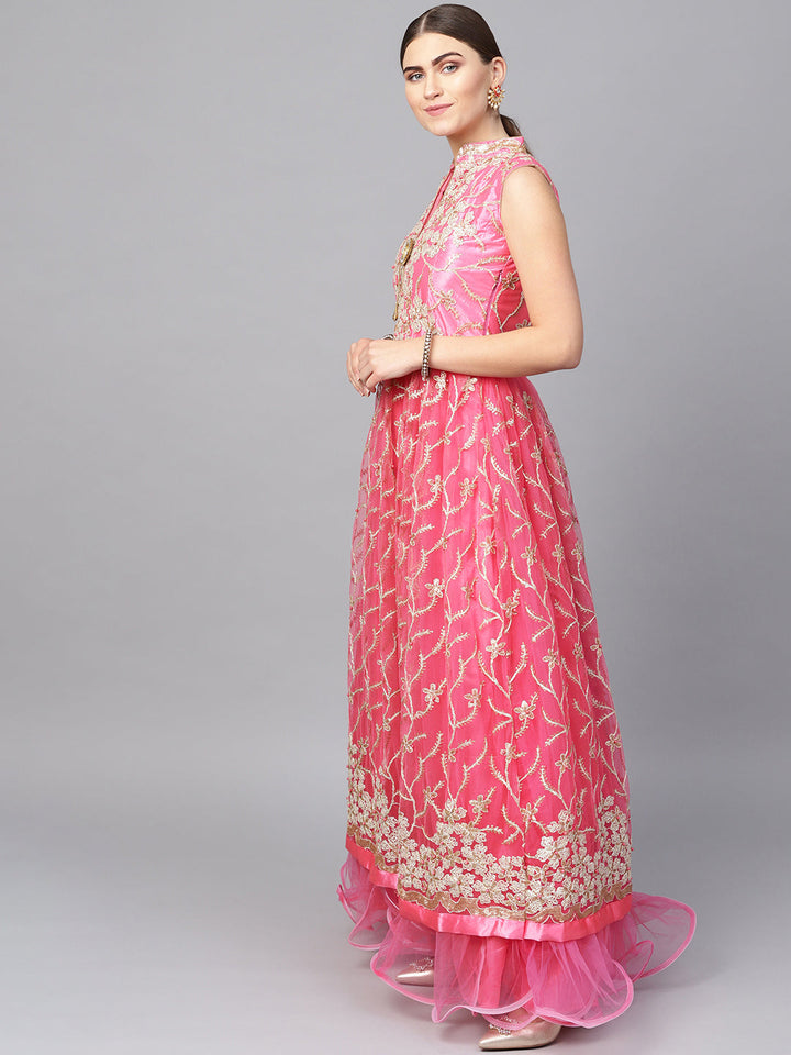 Anarkali Cocktail Gown with Resham Zari Embroidery