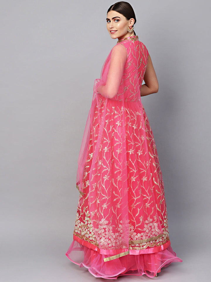 Anarkali Cocktail Gown with Resham Zari Embroidery