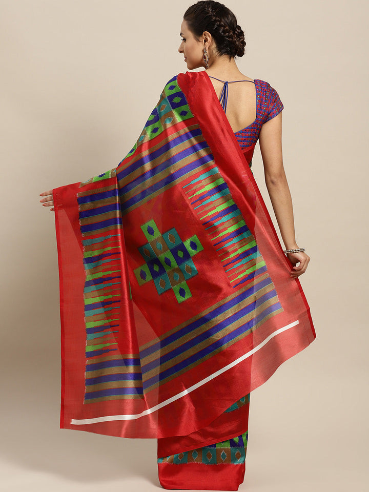Checked Multicolor Bhagalpuri Printed Art Silk Saree