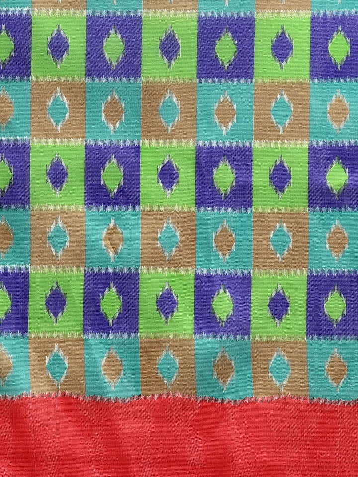Checked Multicolor Bhagalpuri Printed Art Silk Saree