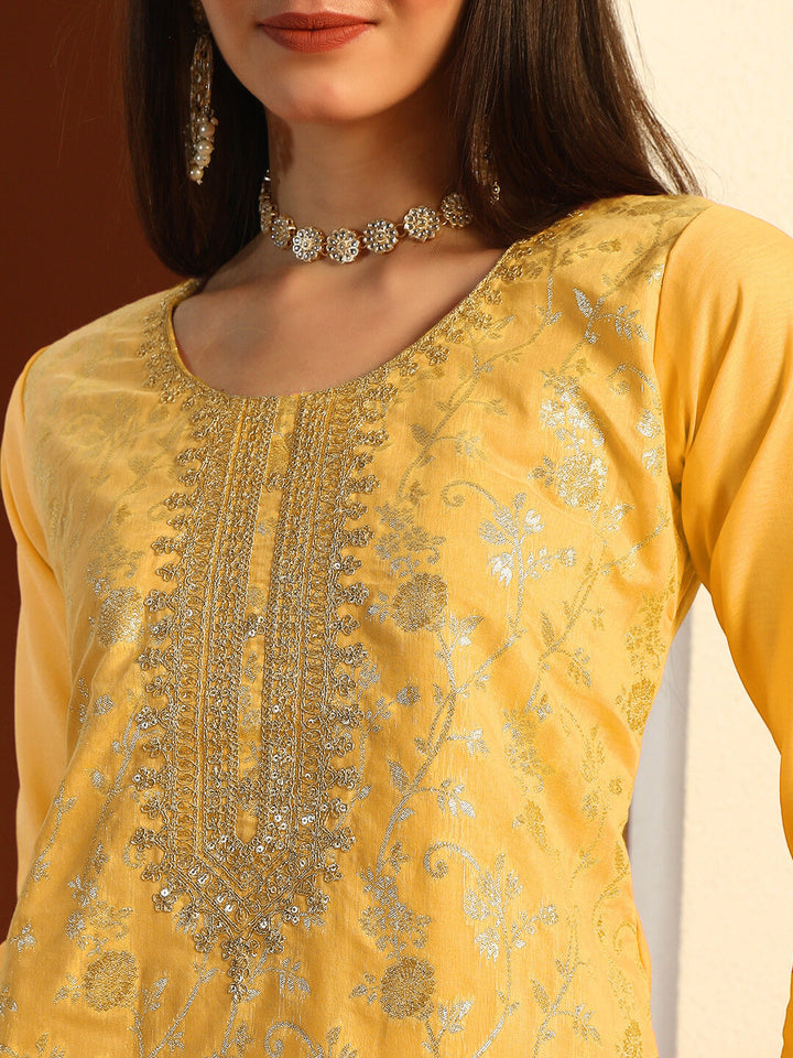 Zari Woven Sequinned Straight Suit with Zardozi Embroidery & Tasseled Chanderi Dupatta
