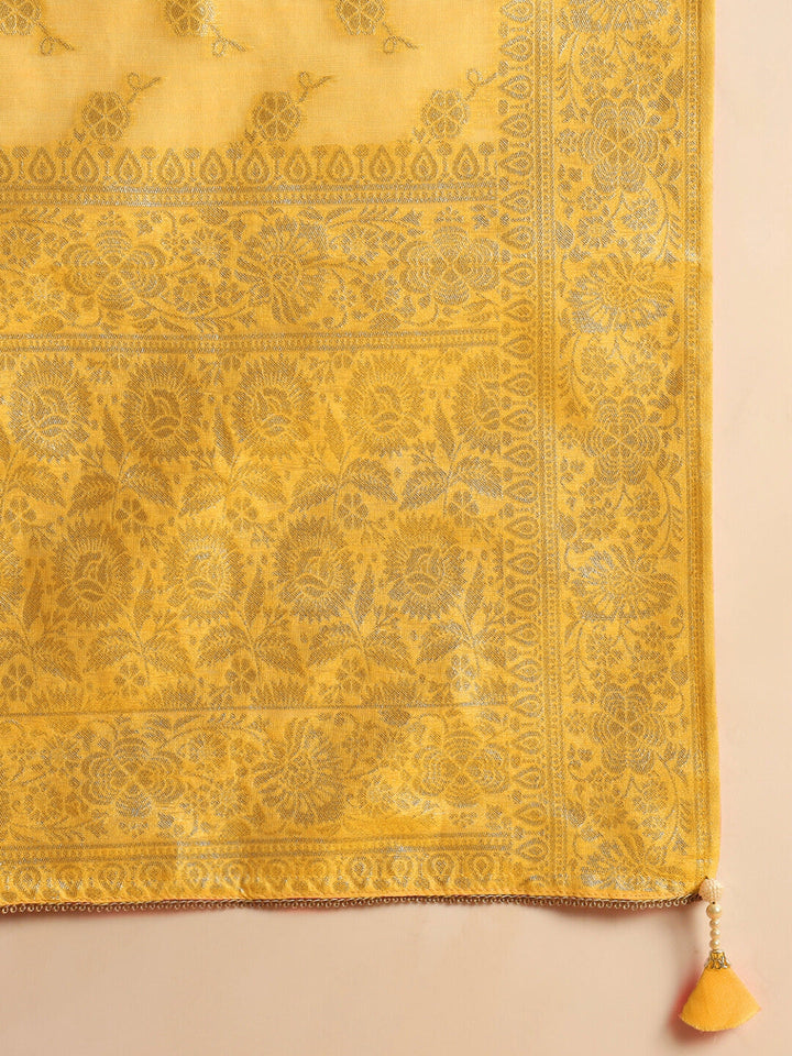 Zari Woven Sequinned Straight Suit with Zardozi Embroidery & Tasseled Chanderi Dupatta