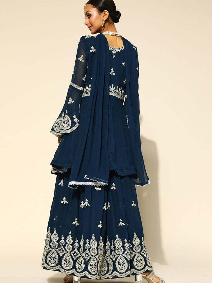 Georgette Ari Work Lehanga Set With Peplum Style Kurta
