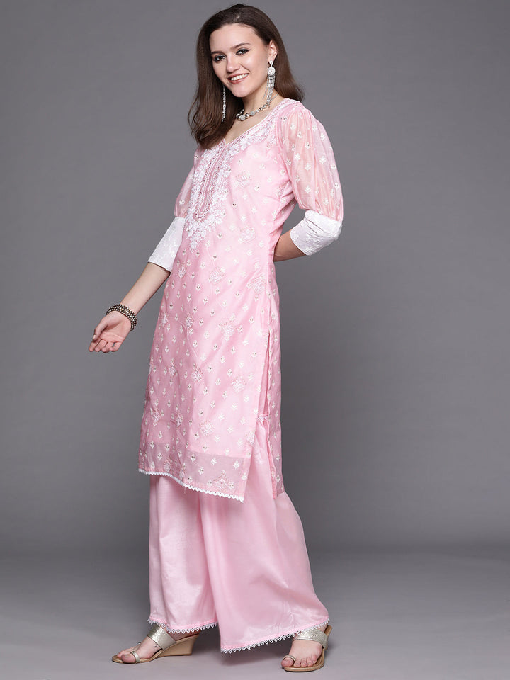 Chikankari Schiffli Embroidery Sharara Suit Dupatta Set