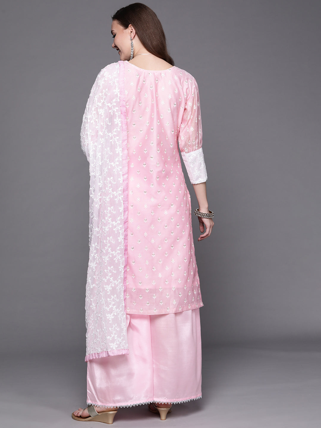 Chikankari Schiffli Embroidery Sharara Suit Dupatta Set