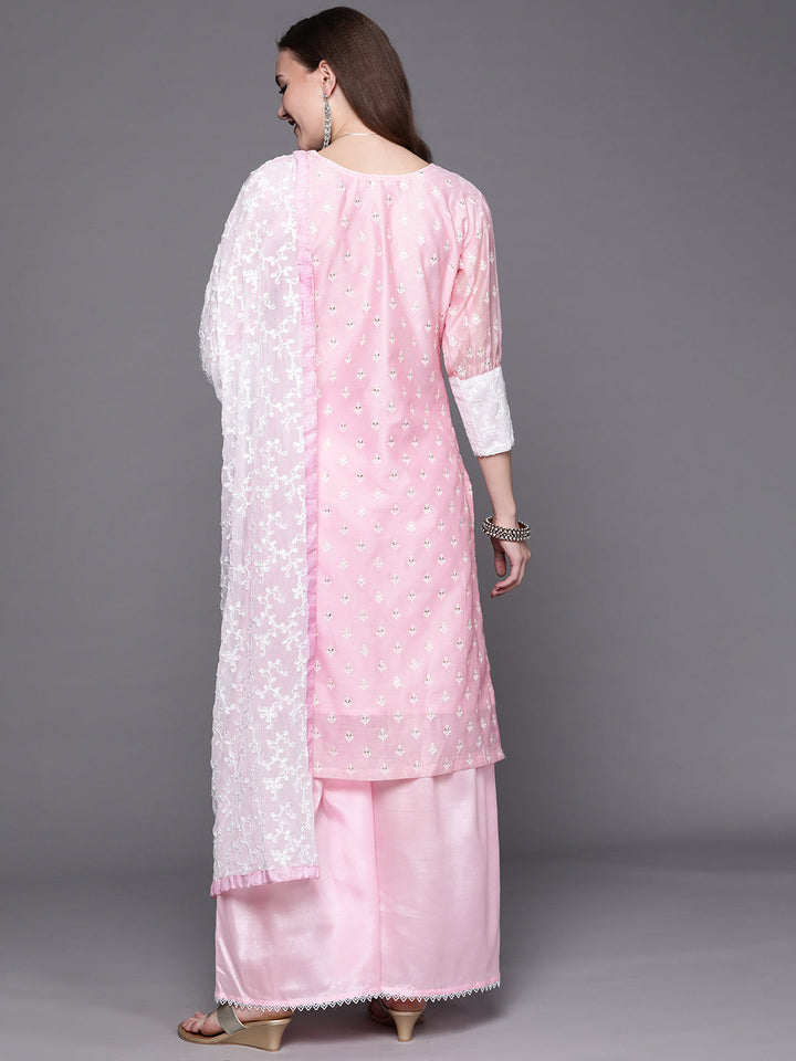 Chikankari Schiffli Embroidery Sharara Suit Dupatta Set