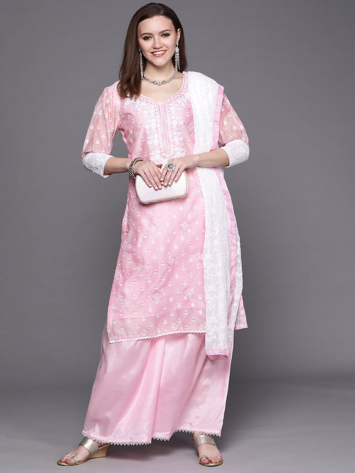 Chikankari Schiffli Embroidery Sharara Suit Dupatta Set