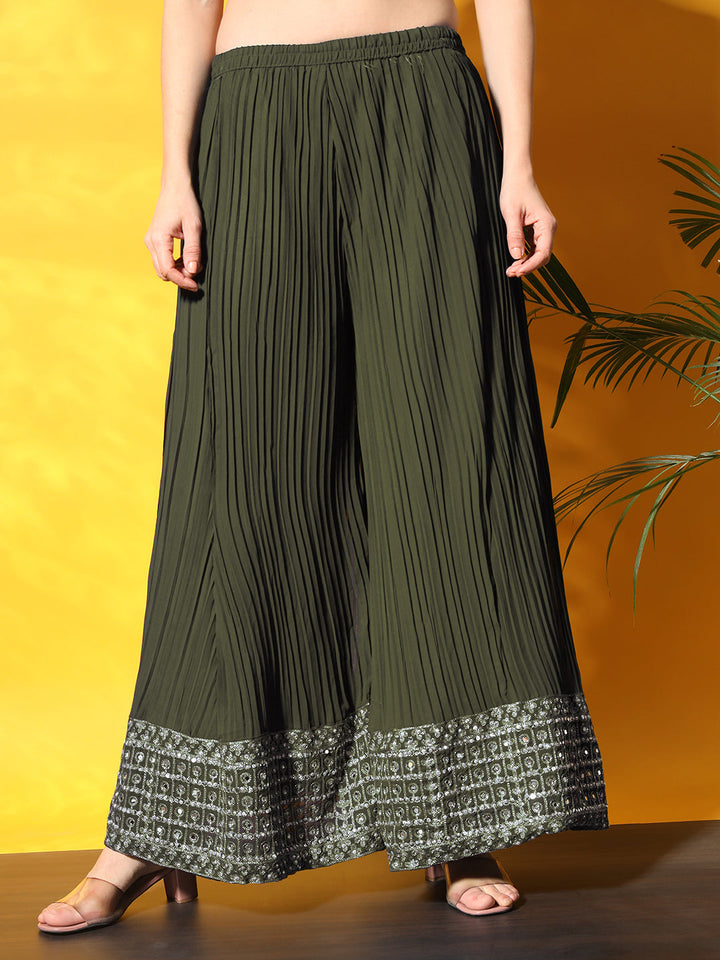 Mirror Embellished Kalidar Kurta Set with Resham Embroidery and Pleated Palazzo