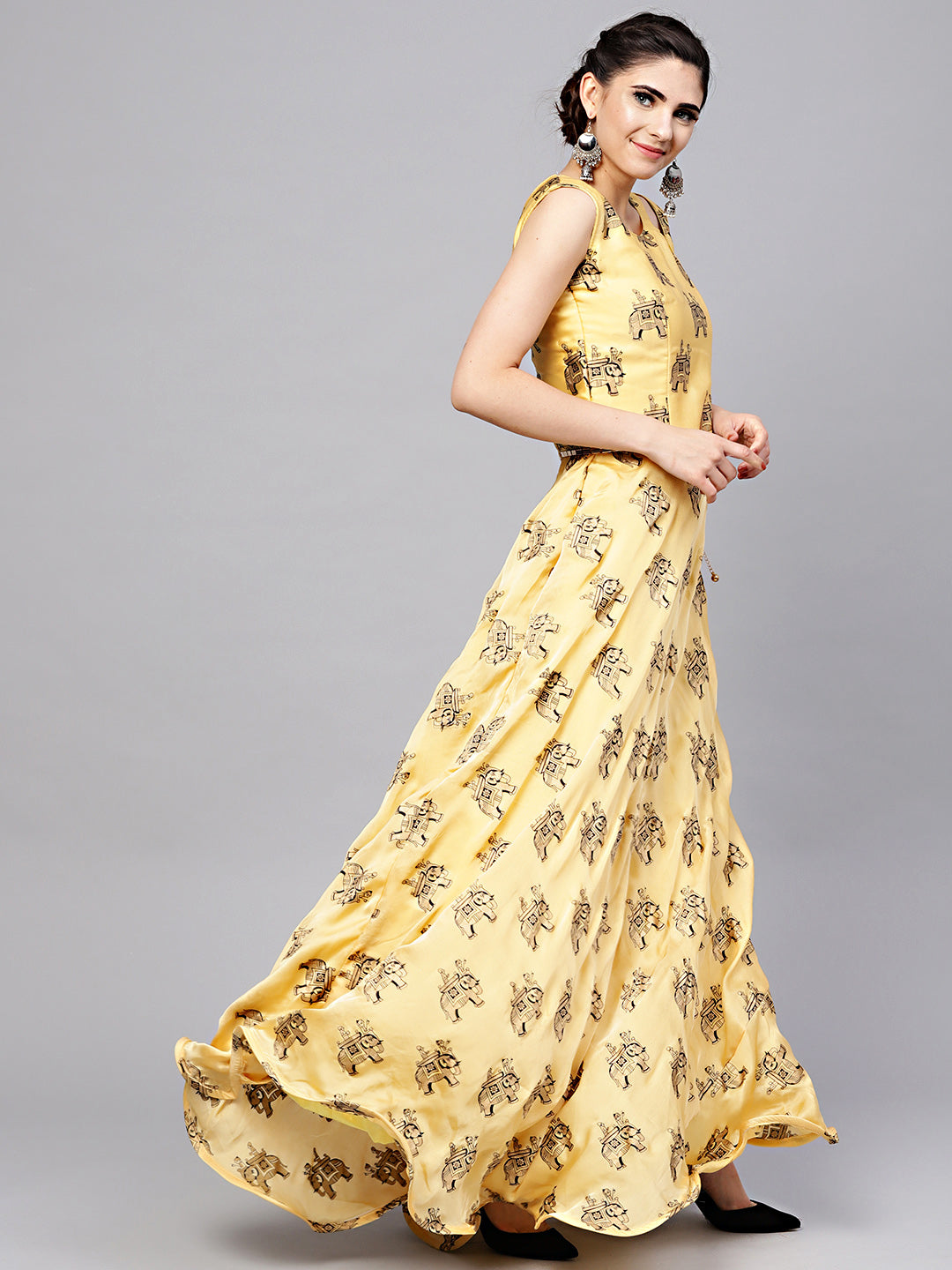 Animal Print Dress with Belt, Dupatta and Cut-out keyhole pattern