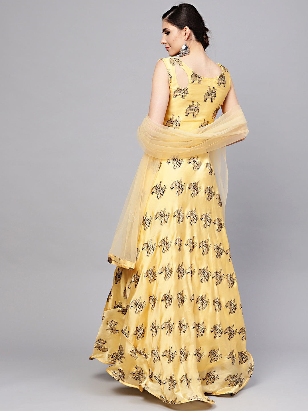 Animal Print Dress with Belt, Dupatta and Cut-out keyhole pattern