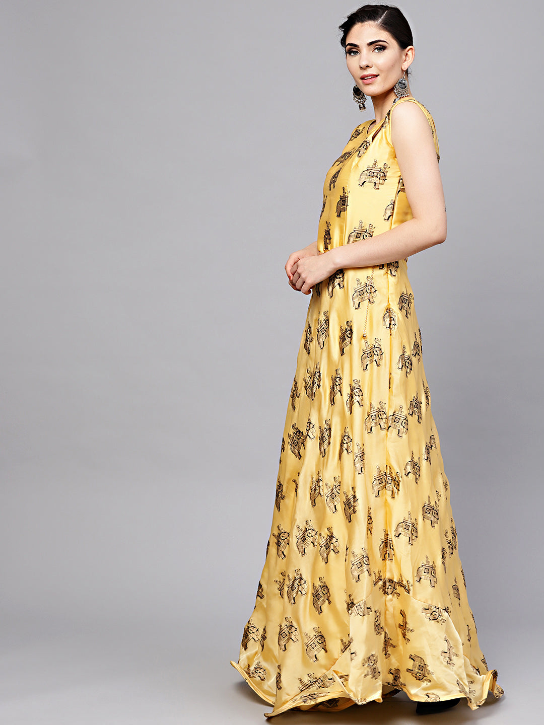 Animal Print Dress with Belt, Dupatta and Cut-out keyhole pattern