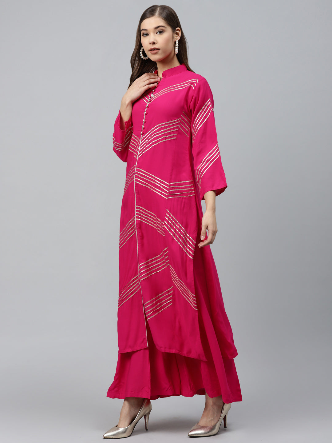 Made to Measure Kurta Pallazo Set with Geometrical Gotta Patti Embroidery & Buttons