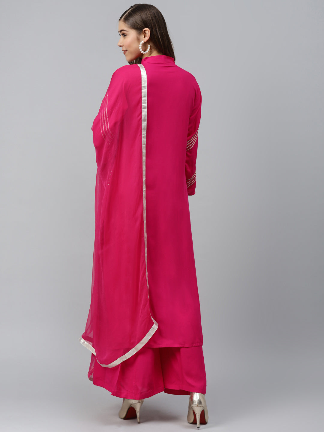 Made to Measure Kurta Pallazo Set with Geometrical Gotta Patti Embroidery & Buttons