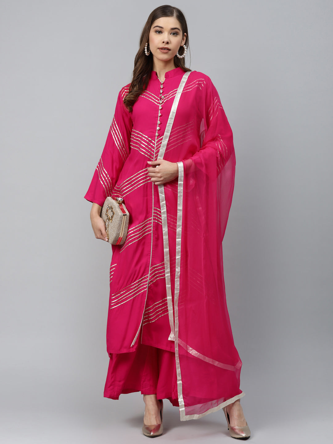Made to Measure Kurta Pallazo Set with Geometrical Gotta Patti Embroidery & Buttons