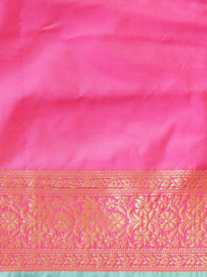 Teal Pink Kanjiwaram Silk Saree