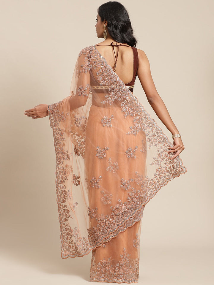 Resham Embroidered Net Saree with Zari and Crystal Embellishments