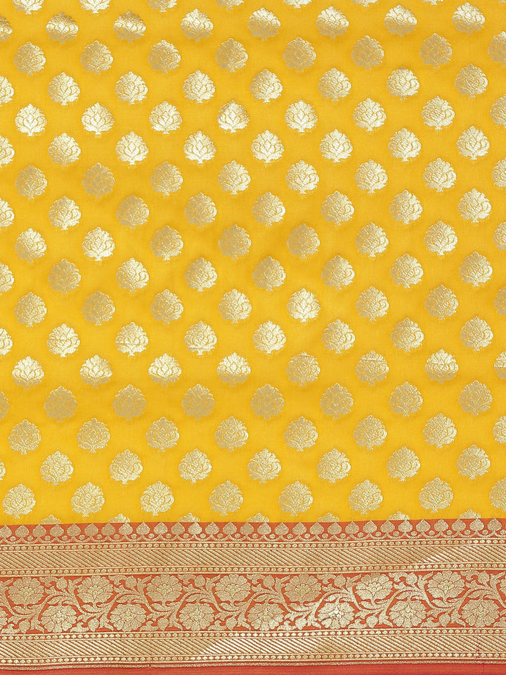 Banarasi Silk Blend Embossed Handloom Saree with Paisley Weaving & Contrast Border,Pallu