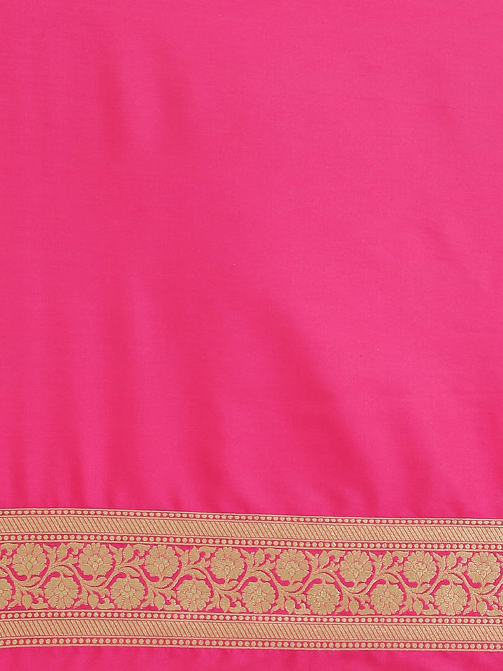 Banarasi Silk Blend Embossed Handloom Saree with Paisley Weaving & Contrast Border,Pallu