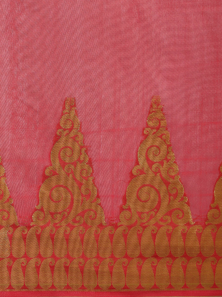 Banarasi Chanderi Silk Saree with Zari Temple Paisley Pattern