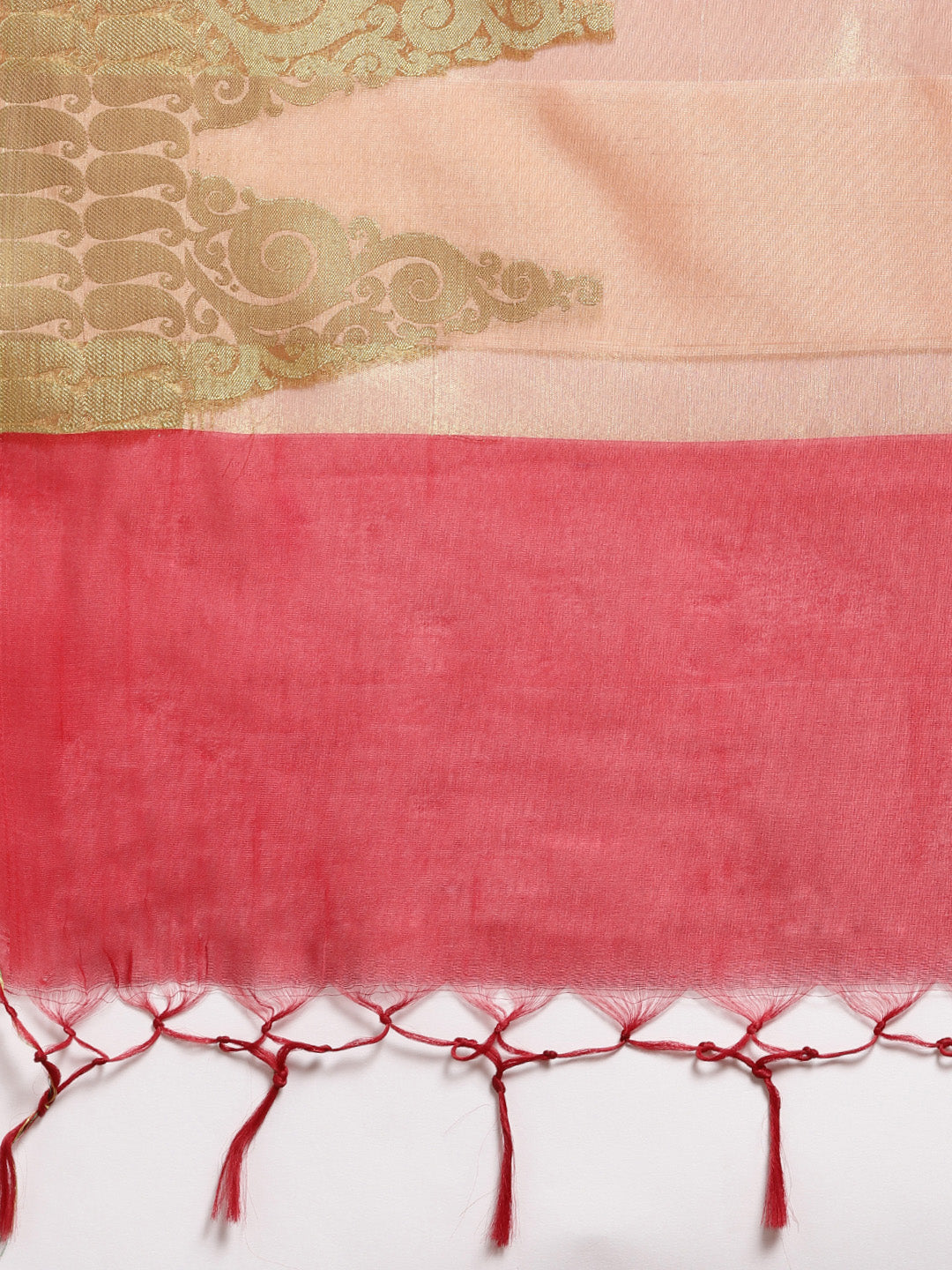 Banarasi Chanderi Silk Saree with Zari Temple Paisley Pattern