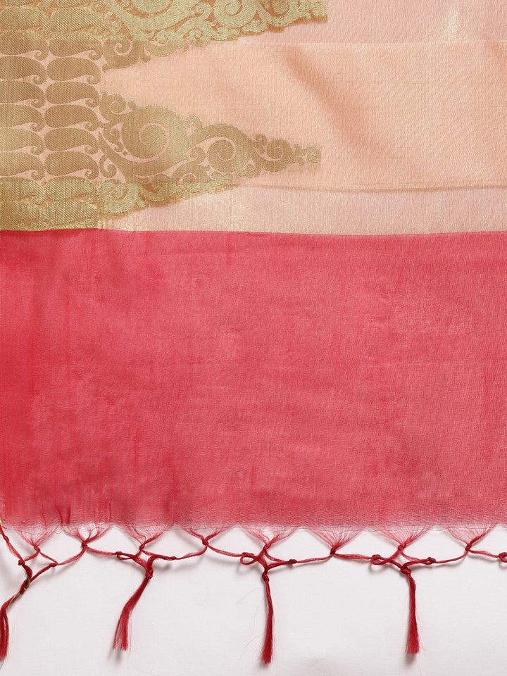 Banarasi Chanderi Silk Saree with Zari Temple Paisley Pattern