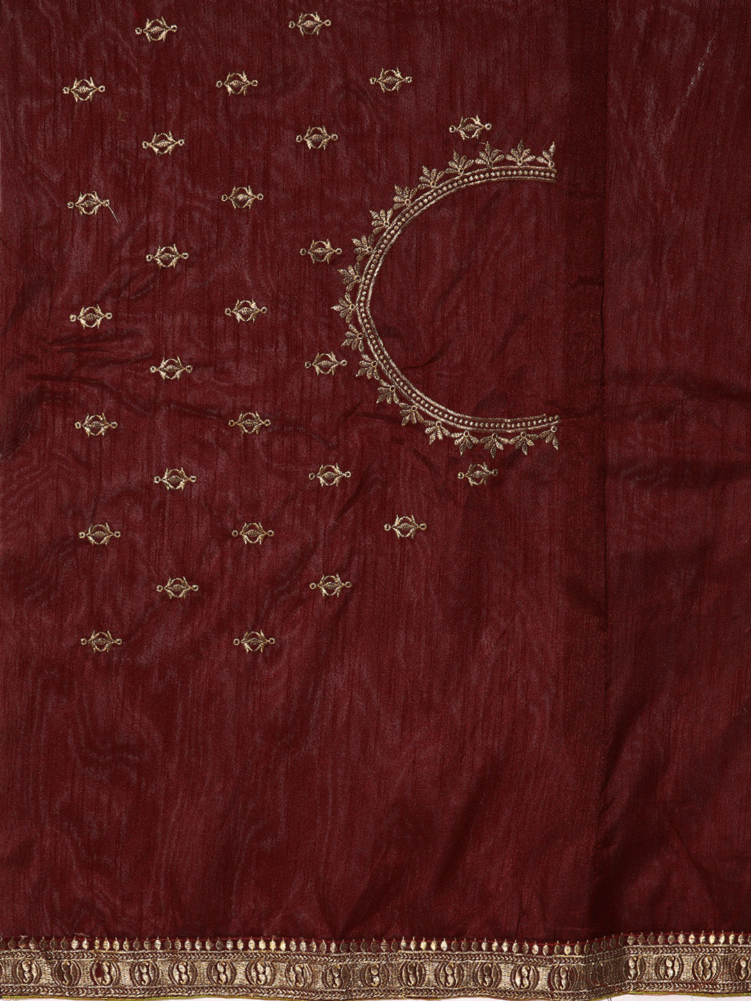 Mehendi Green Brasso Self Design Saree With Geometrical Weaves
