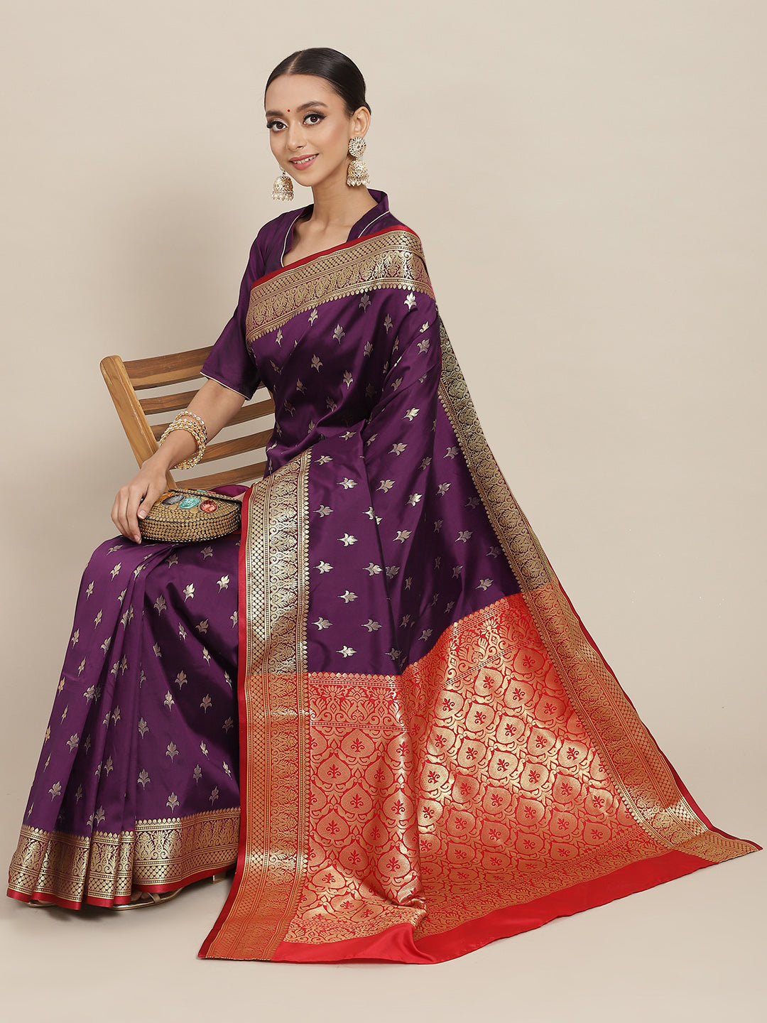 Ethnic Motifs Gold Zari Mysore Silk Bridal Handloom Woven Saree